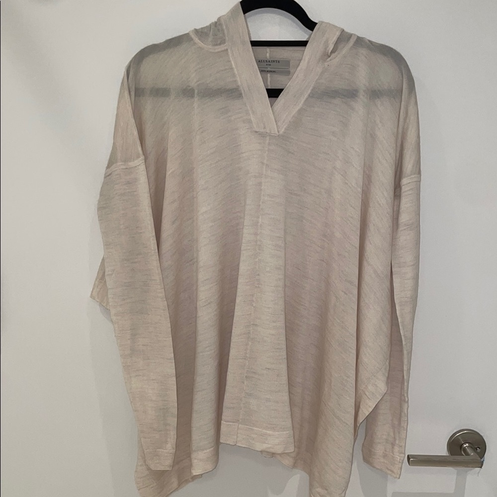 All Saints Ivory Merino Wool V-Neck Sweater
